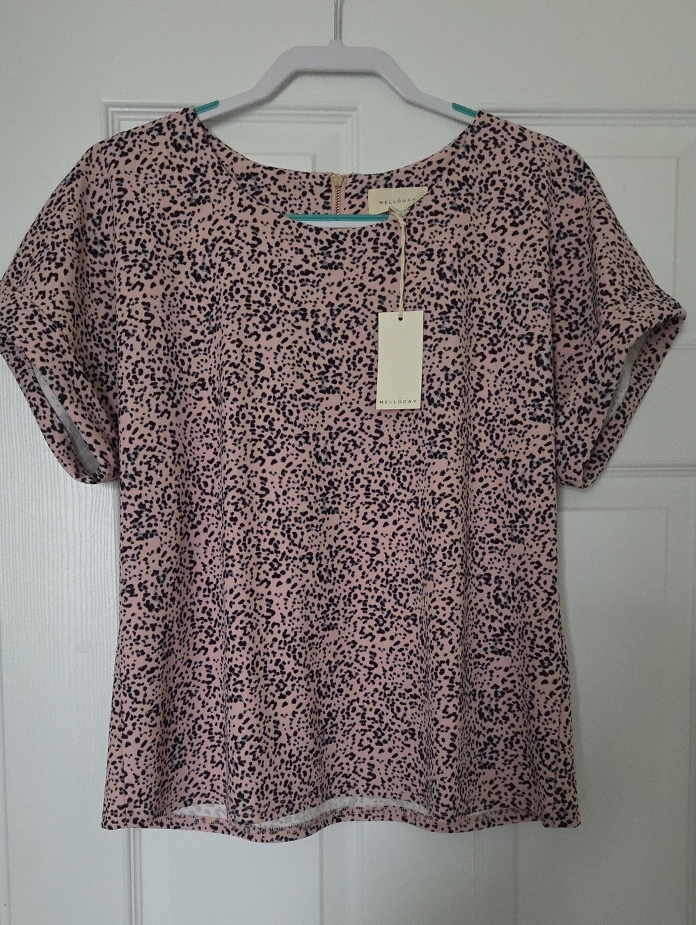Melloday Womens Pink Speckled Short Sleeve Top